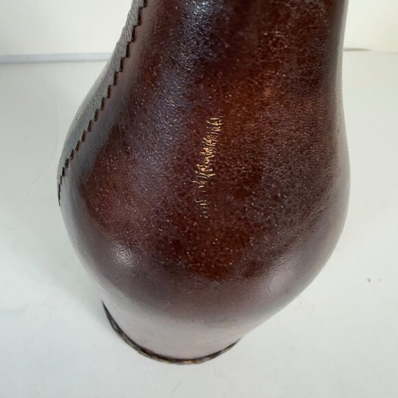 Decorative Leather Wrapped Bottle Decanter Brown Ornate Crest Vintage Home Decor - Picture 14 of 16